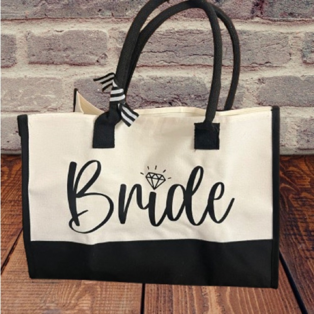 Bride Canvas Tote Bag - Black and White